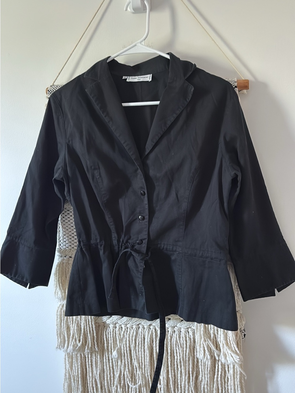 Vintage Anne Fontaine Collared Button Up Cotton Blouse Jacket Size 4 Black
